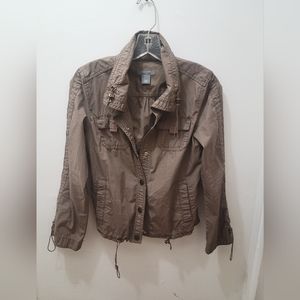 Ann Taylor Petites Khaki Utility Military inspired cotton drawstring snap jacket
